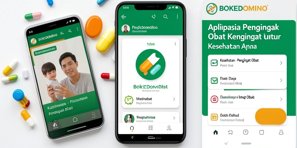 Tampilan antarmuka BOKEDOMINO dengan fitur Pengingat Obat yang sederhana.