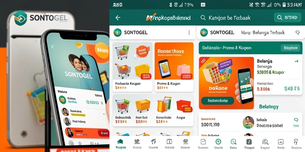 Antarmuka aplikasi SONTOGEL menampilkan berbagai kupon dan promo menarik.